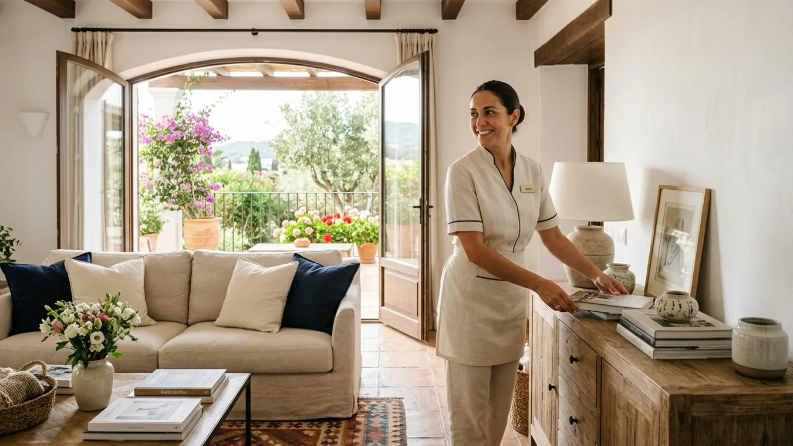 Family getting the home ready for the back-to-school routine with the help of a housekeeper