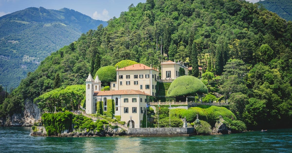 Villa on Lake Como, Italy, surrounded by gardens and woodland