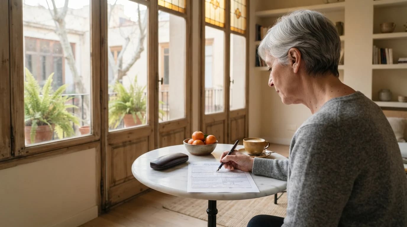 Empleadora rellena a mano el formulario de la Seguridad Social para actualizar el salario de su empleada